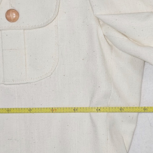 Vintage 70s Men Off White Fleck Textured Safari Blazer Jacket 36 Utility Coat - Picture 7 of 11